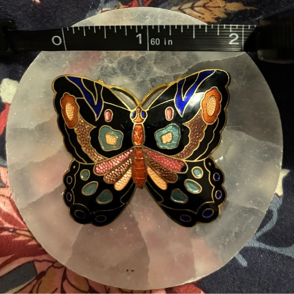 80s Cloisonné Butterfly Belt Buckle Vintage - Picture 5 of 5